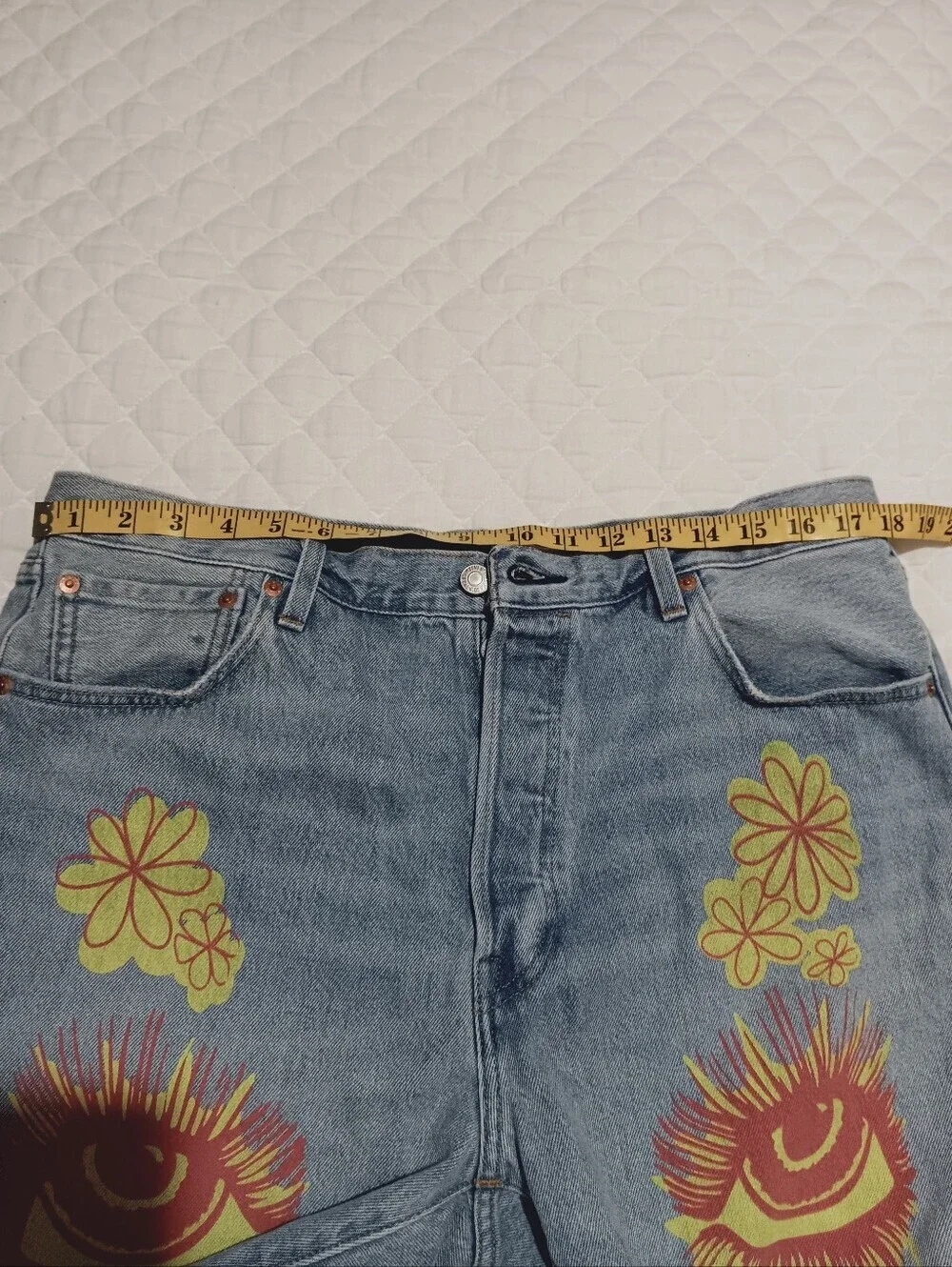 Levis Premium  501 '93 Light Blue Mens Shorts with Yellow & Red Floral Graphic